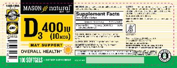 Mason Natural D3 400 IU (10 mcg) - supplement