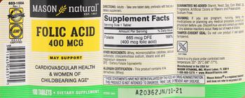 Mason Natural Folic Acid 400 mcg - supplement