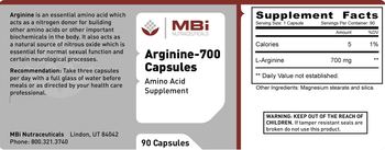 MBi Nutraceuticals Arginine - 700 Capsules - amino acid supplement