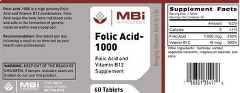 MBi Nutraceuticals Folic Acid-1000 - folic acid and vitamin b12 supplement