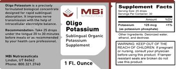 MBi Nutraceuticals Oligo Potassium - sublingual organic potassium supplement