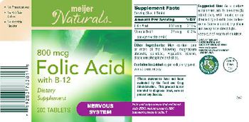 Meijer Naturals Folic Acid With B-12 800 mcg - supplement