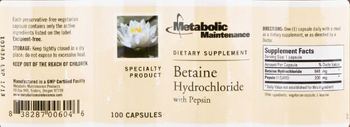 Metabolic Maintenance Betaine Hydrochloride With Pepsin - supplement