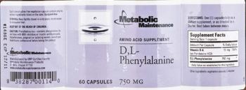 Metabolic Maintenance D,L-Phenylalanine 750 mg - amino acid supplement