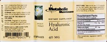 Metabolic Maintenance Hyaluronic Acid - supplement