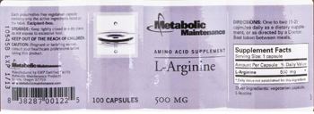Metabolic Maintenance L-Arginine - amino acid supplement
