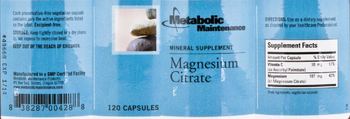Metabolic Maintenance Magnesium Citrate - mineral supplement