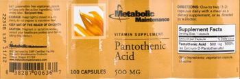 Metabolic Maintenance Pantothenic Acid - vitamin supplement
