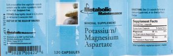 Metabolic Maintenance Potassium/Magnesium Aspartate - mineral supplement