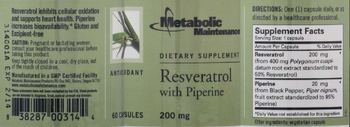 Metabolic Maintenance Resveratrol With Piperine - supplement