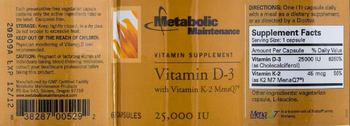Metabolic Maintenance Vitamin D-3 with Vitamin K-2 MenaQ7 - vitamin supplement