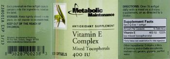 Metabolic Maintenance Vitamin E Complex - antioxidant supplement