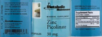 Metabolic Maintenance Zinc Picolinate - mineral supplement