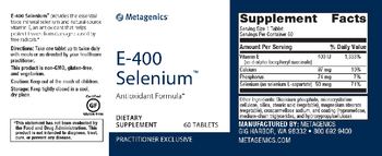 Metagenics E-400 Selenium - supplement