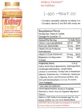 Michael's Naturopathic Programs Kidney Factors - vegetarian kosher vitamin mineral herb supplement