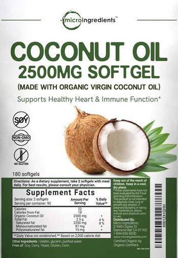 Micro Ingredients Coconut Oil 2500 mg Softgel - supplement
