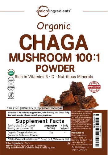 Micro Ingredients Organic Chaga Mushroom 100:1 Powder - supplement powder