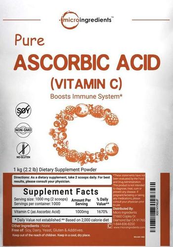 Micro Ingredients Pure Ascobic Acid - supplement powder