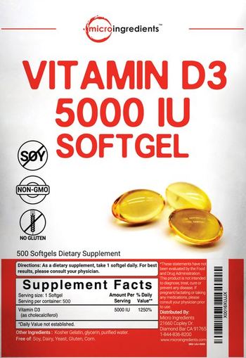 Micro Ingredients Vitamin D3 5000 IU Softgel - supplement