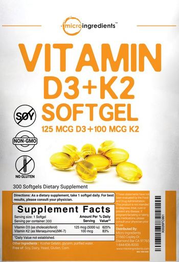 Micro Ingredients Vitamin D3+K2 Softgel - supplement