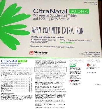 Mission Pharmacal CitraNatal 90 DHA Rx Prenatal Supplement Tablet - supplement