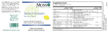 Moss Nutrition Select Greens Lemon Flavor - supplement