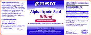 MRM Alpha Lipoic Acid 100 mg - supplement