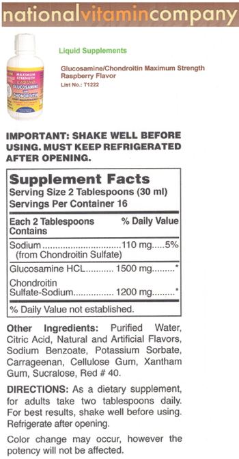 National Vitamin Company Liquid Glucosamine/Chonodroitin Maximum Strength Raspberry Flavor - liquid supplement