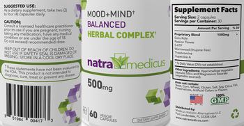 NatraMedicus Mood + Mind Balanced Herbal Complex 500 mg - supplement