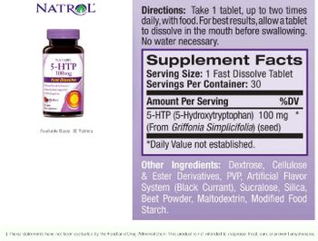 Natrol 5-HTP 100 mg Wild Berry Flavor - supplement