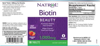 Natrol Biotin 1,000 mcg Fast Dissolve Strawberry Flavor - supplement