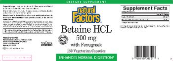 Natural Factors Betaine HCL 500 mg With Fenugreek - supplement