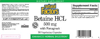 Natural Factors Betaine HCL 500 mg With Fenugreek - supplement