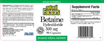 Natural Factors Betaine Hydrochloride 500 mg - supplement