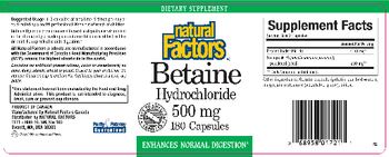 Natural Factors Betaine Hydrochloride 500 mg - supplement