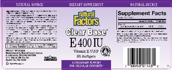 Natural Factors Clear Base E 400 IU Vitamin E - supplement