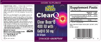Natural Factors ClearQ Clear Base E 400 IU With CoQ10 50 mg - this statement has not been evaluated by the food and drug administration this product is not intend