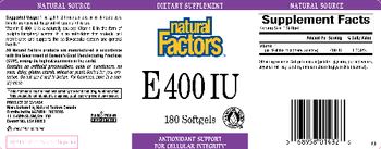 Natural Factors E 400 IU - supplement