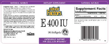 Natural Factors E 400 IU - supplement