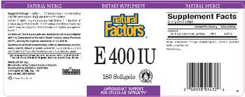 Natural Factors E 400 IU - supplement