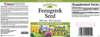 Natural Factors Herbal Factors Fenugreek Seed 500 mg - supplement