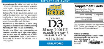 Natural Factors Vitamin D3 25 mcg (1000 IU) Unflavored - supplement