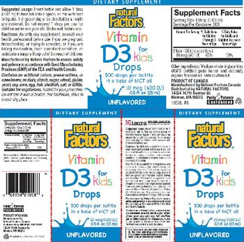 Natural Factors Vitamin D3 Drops for Kids 10 mcg (400 IU) Unflavored - supplement