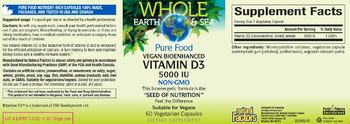 Natural Factors Whole Earth & Sea Pure Food Vegan Bioenhanced Vitamin D3 5000 IU - supplement