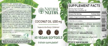 Natural Nutra Coconut Oil 1,000 mg - supplement