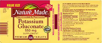 Nature Made Potassium Gluconate 550 mg Supplement - 