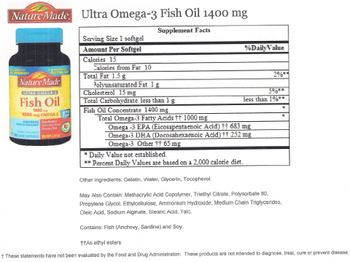 Nature Made Utlra Omega-3 Fish Oil 1400 mg - supplement