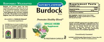Nature's Answer Burdock Root - single herb supplement