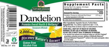 Nature's Answer Dandelion Alcohol-Free - herbal supplement