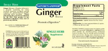 Nature's Answer Ginger Rhizome - single herb supplement